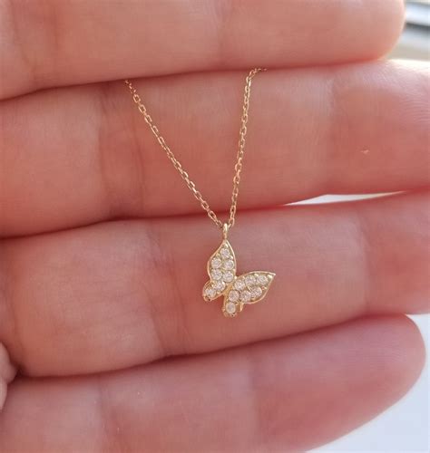 Butterfly Necklace K Solid Yellow Gold Butterfly Necklace Diamond