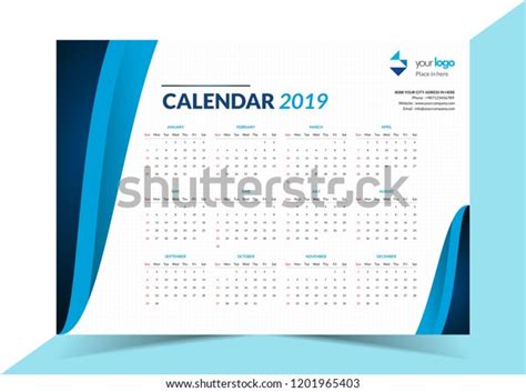 2019 Business Calendar Template Design Concept Stock Vector Royalty