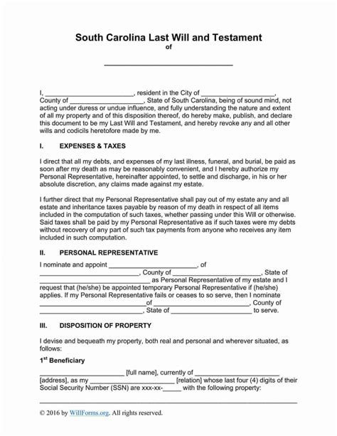 Free Fillable South Carolina Last Will Form ⇒ PDF Templates