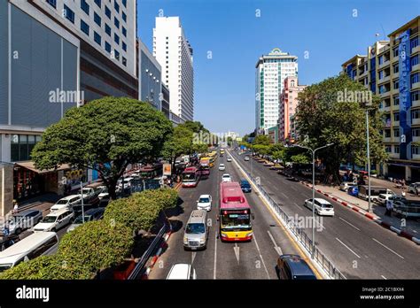 Traffic In Downtown Yangon Yangon Myanmar Stock Photo Alamy