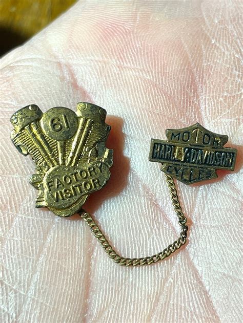 1938 Harley Davidson Factory Visitor Pin Knuckle Head Hat Pinback Vintage Rare Ebay