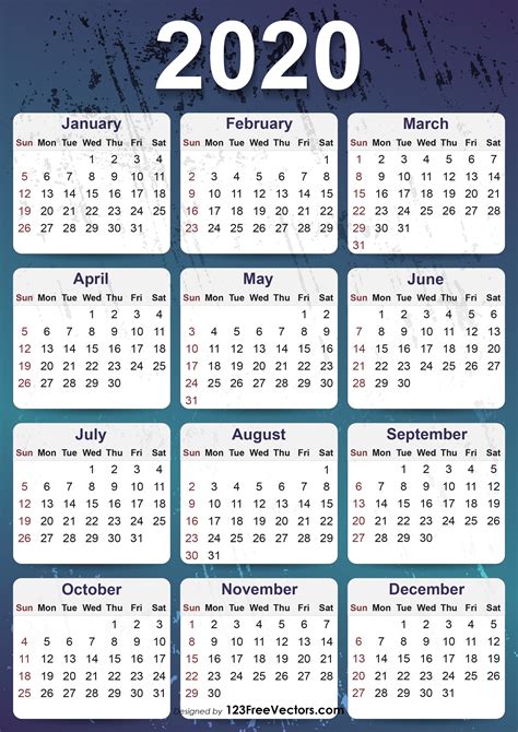 Free 2020 Yearly Calendar Template