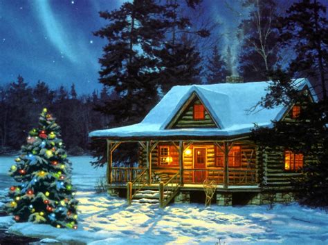 Free Download Christmas Cabin Christmas Landscapes Wallpaper Image