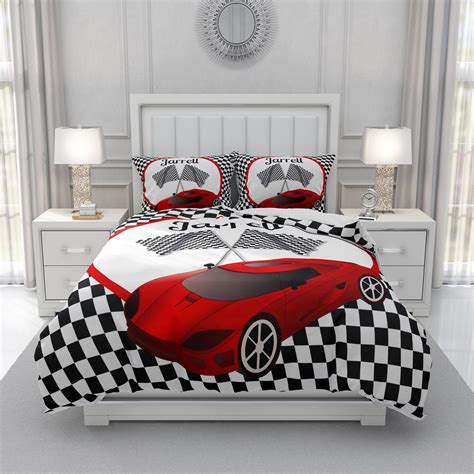 Personalized Race Car Comforter Duvet Cover Pillow Shams Etsy Duvet Comforters Personalized