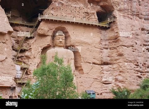 Ancient Chinese Buddha Statue At Bingling Cave Temple In Lanzhou Gansu