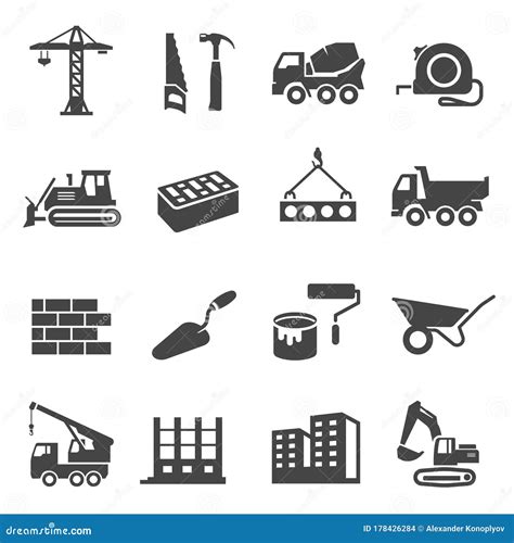 Construction Icons Set Industrial Business And Professional Tools