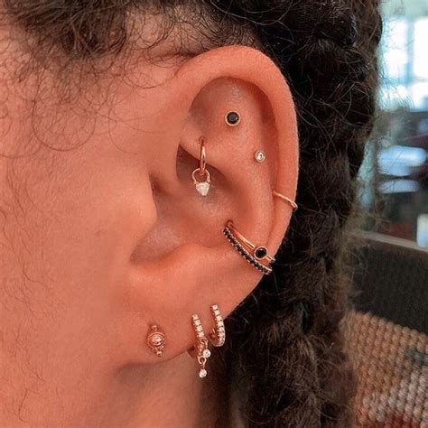 Double Flat Piercings Rook Mid Helix Double Conch And Triple Lobe