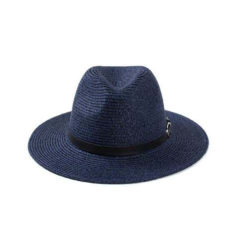 Showersmile Brand Navy Blue Sun Hats For Men Summer Mens Straw Fedora