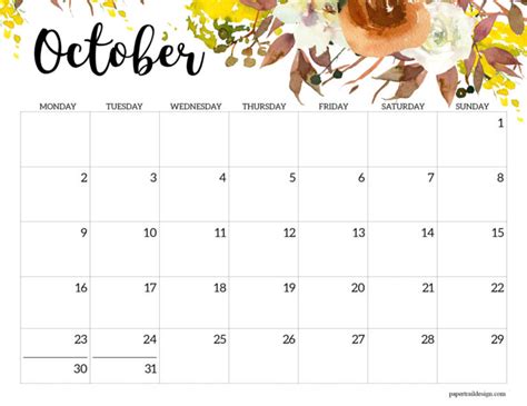 2023 Monday Start Floral Calendar Paper Trail Design
