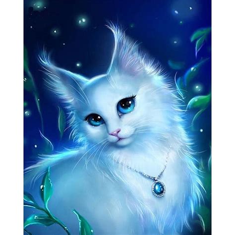 Animals Blue Eyed Gorgeous White Cat Free Diamond
