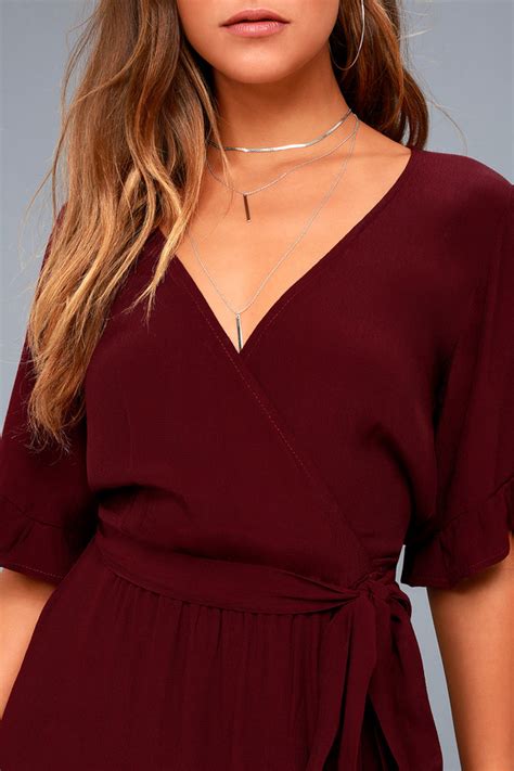 Lucy Love Enchanted Dress Wine Red Midi Dress Wrap Dress