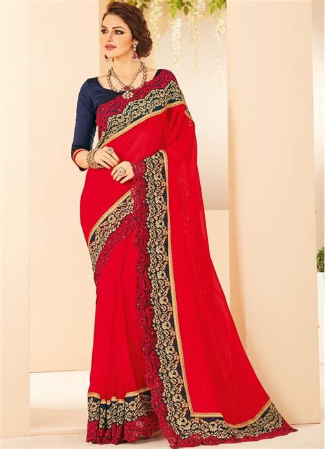 Buy Red Faux Georgette Saree Online Saree Designs Party Wear Sarees