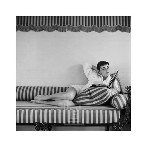 Mark Shaw Audrey Hepburn On Striped Sofa Arm Back Head Tilted 1954