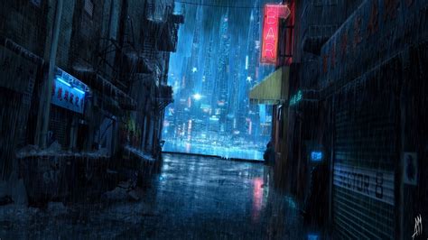 Rainy City Street Wallpaper