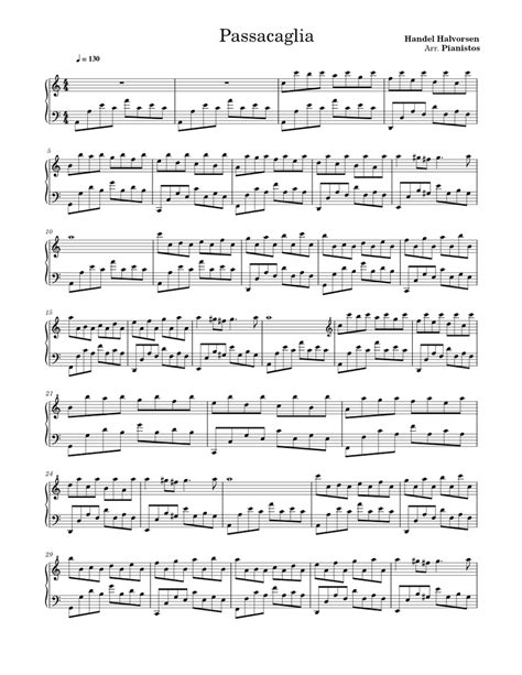 Passacaglia Handelhalvorsen Arr Pianistos Sheet Music For Piano