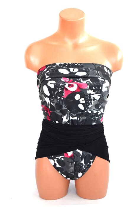 Medium Bathing Suit Skulls Flowers Classic Black Wrap Around Swimsuit Hisopal Art~swimwear~fashion