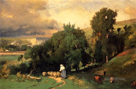 Hillside At Etretet Tonalist George Inness Painting In Oil For Sale