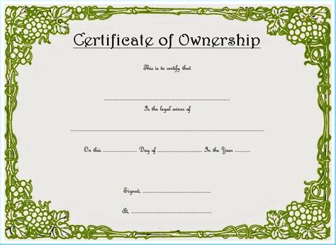 Certificate Of Ownership Template Template Guru