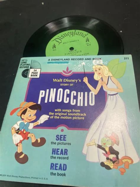 WALT DISNEYS PINOCCHIO Record Read Along Book See Hear Read Disneyland SH PicClick