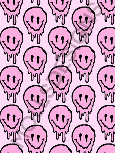 Pink Drip Smiley Face Digital Download Preppy Wall Art Etsy