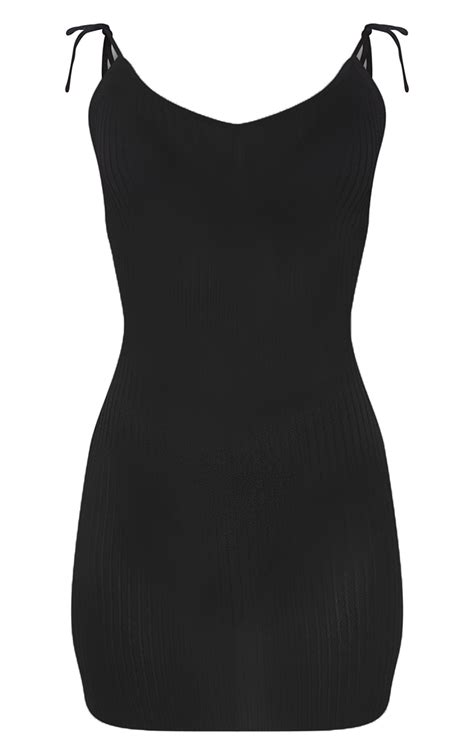 Black Sheer Knit Tie Back Mini Dress Prettylittlething Usa