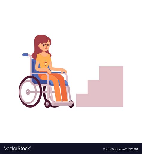 Sad Disabled Girl In Wheelchair Looking At Stairs Vector Image