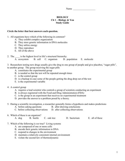 Chapter 1 Biology The Study Of Life Test Study Poster