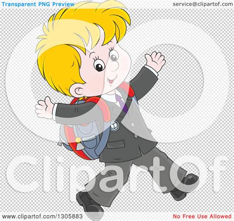 Clipart Of A Cartoon Happy Blond White School Boy Walking To School