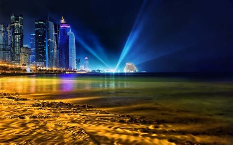 Descargar Fondos De Pantalla La Noche En Qatar En El Golfo Pérsico