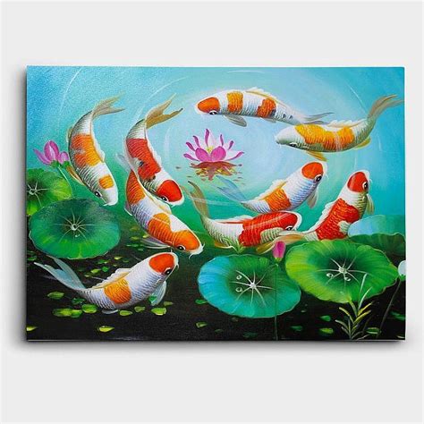 A Painting Of Koi Fish In A Pond With Lily Pads