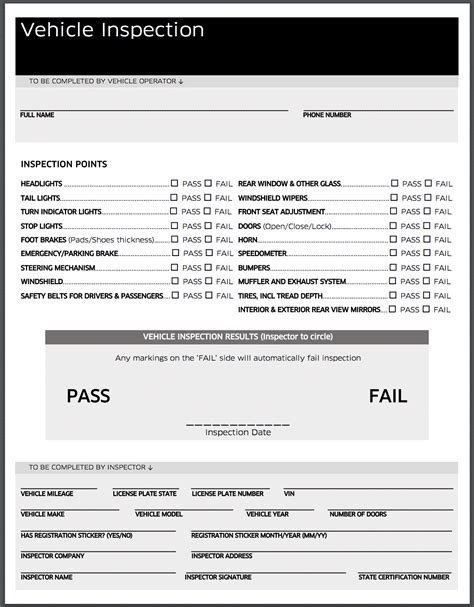 Printable Uber Inspection Form Customize And Print