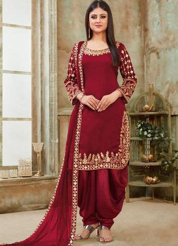 red punjabi style designer party wear long sleeves ladies salwar suits at best price in