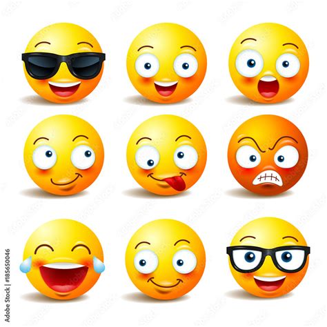 Set Of Vector Emoticons Emoji Isolated Yellow Face Cute Icons