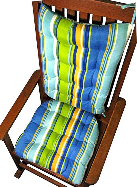Westport Cabana Stripe Blue Porch Rocker Cushions Latex Foam Fill R