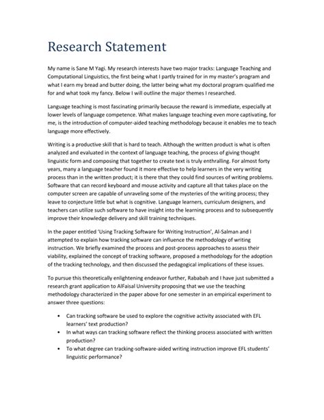 Writing An Academic Research Statement Template Business Format