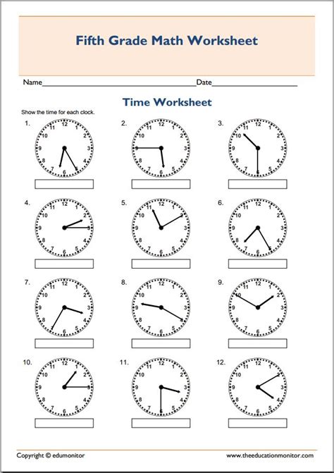 Th Grade Math Worksheets Telling Time