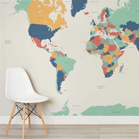 Neutral World Map Wallpaper Stylish Map Mural Muralswallpaper