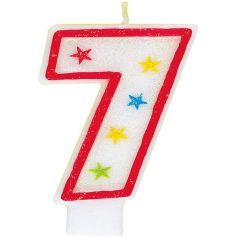 Unique Glitter Star Number 7 Birthday Candle White