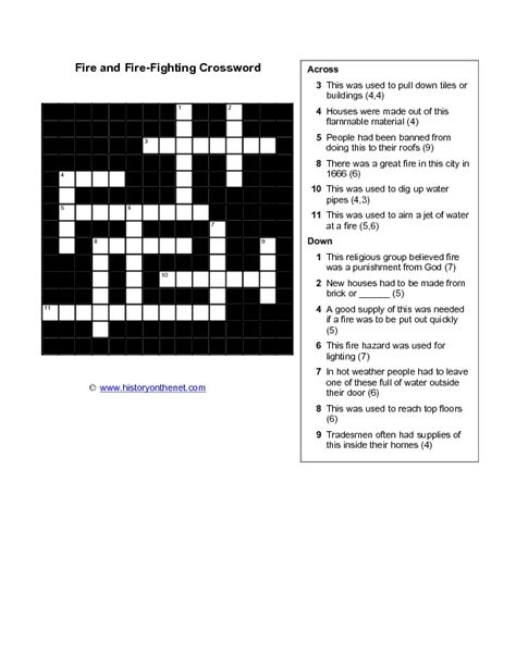 Fire And Fire Fighting Crossword Worksheet For 4th 5th Grade Lesson
