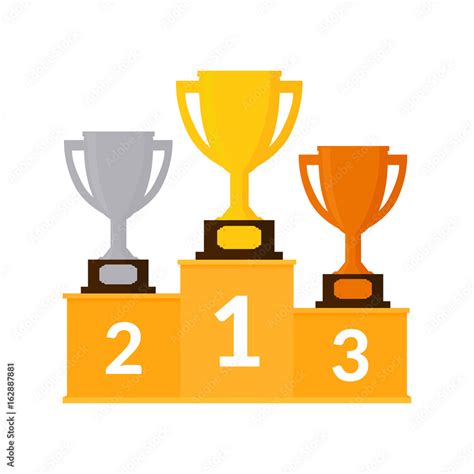 Vector Illustration Winners Podium With Trophy Cups Isolated On White