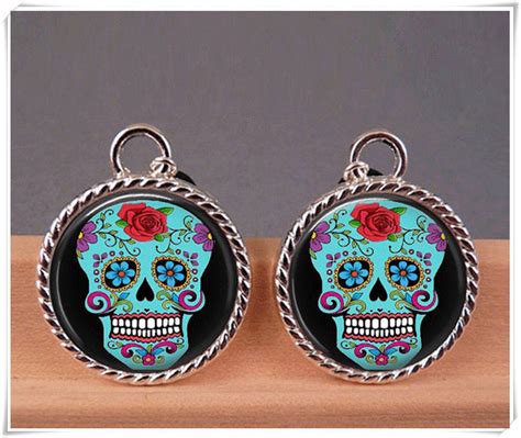 Sugar Skull Earrings Tile Earrings Tile Jewelry Day Of The Dead Jewelry