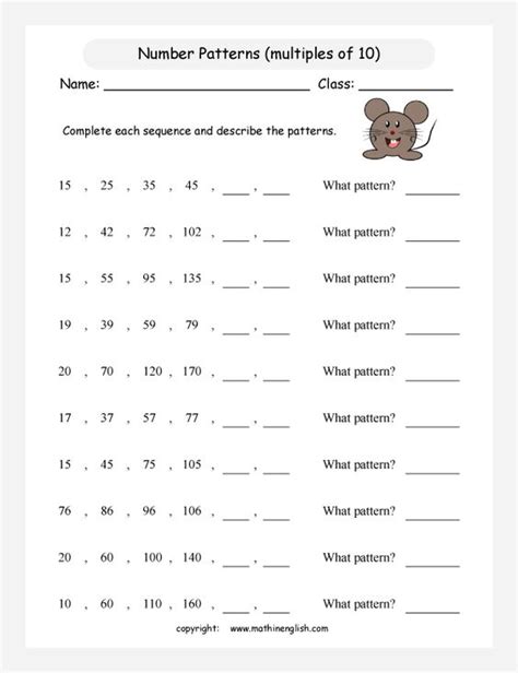 Printable Math Worksheet Grade 3 Math Patterns And Algebra Number