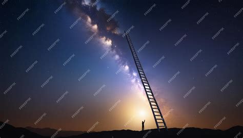 Premium AI Image | The Path to Stardom A Ladder Reaching for a Star width=