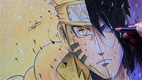 Drawing Naruto X Sasuke Timelapse Microns And Pencil Colours Youtube