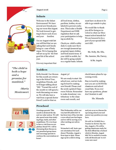 August 2016 Newsletter Hillcrest Weinackers Montessori