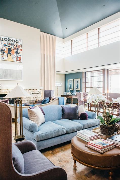 Contemporary Living Room With Blue Ceiling Hgtv