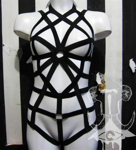New Fashion Pastel Goth Garter Belt Sexy Lingerie Spider Web Handmade Elastic Bust Suit Bondage