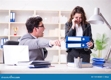 The Angry Boss Unhappy With Female Employee Performance Stock Image
