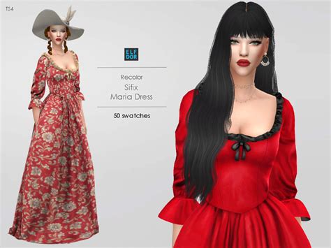 Sifix Maria Dress Rc Elfdor Life Sim Sims 4 Dresses The Sims 4