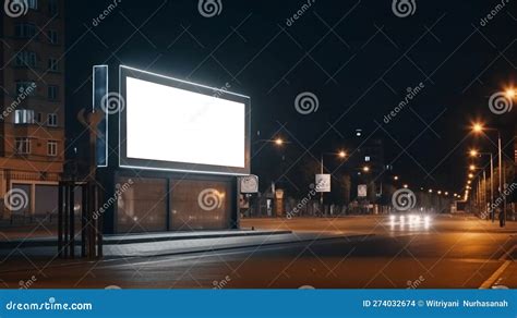 Nighttime Street Scene With Billboard And Lanterns Blank Roadside
